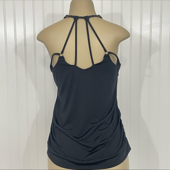 Athleta Black Tankini Top Blouse Hem Strappy Ruched Sides Medium - Picture 2 of 10